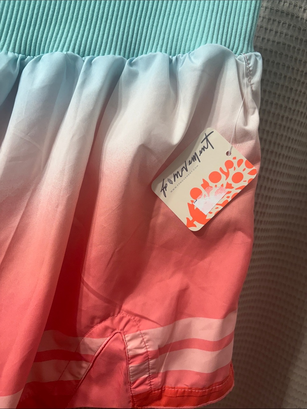 Free people movement  Coral Ombre Athletic Shorts with Aqua Ribbed Waistband - Picture 2 of 10